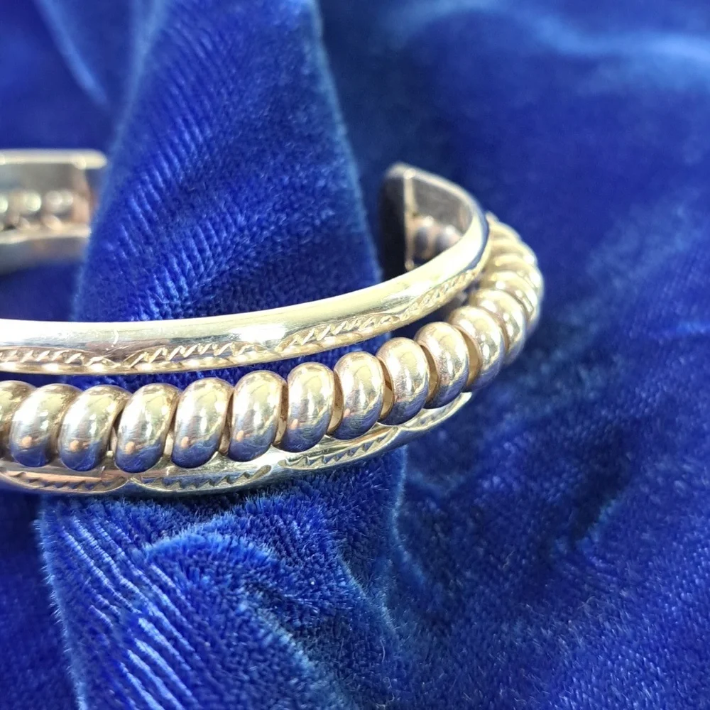 Sterling Silver Twisted Coil Cuff Bracelet Stamped Sterling - Picture 5 of 13